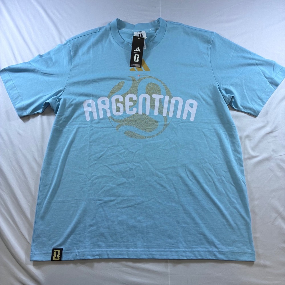 Adidas Argentina FIFA World Cup T-Shirt Mens XL Ice Blue Graphic Tee JZ8915
